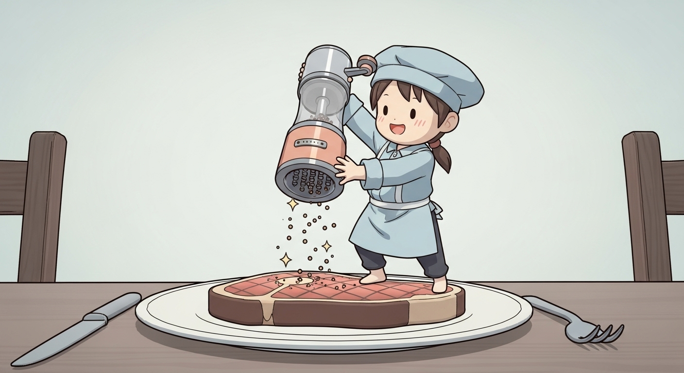 炊き立ての美味しいご飯を前に、幸せそうな表情を浮かべるキャラクター