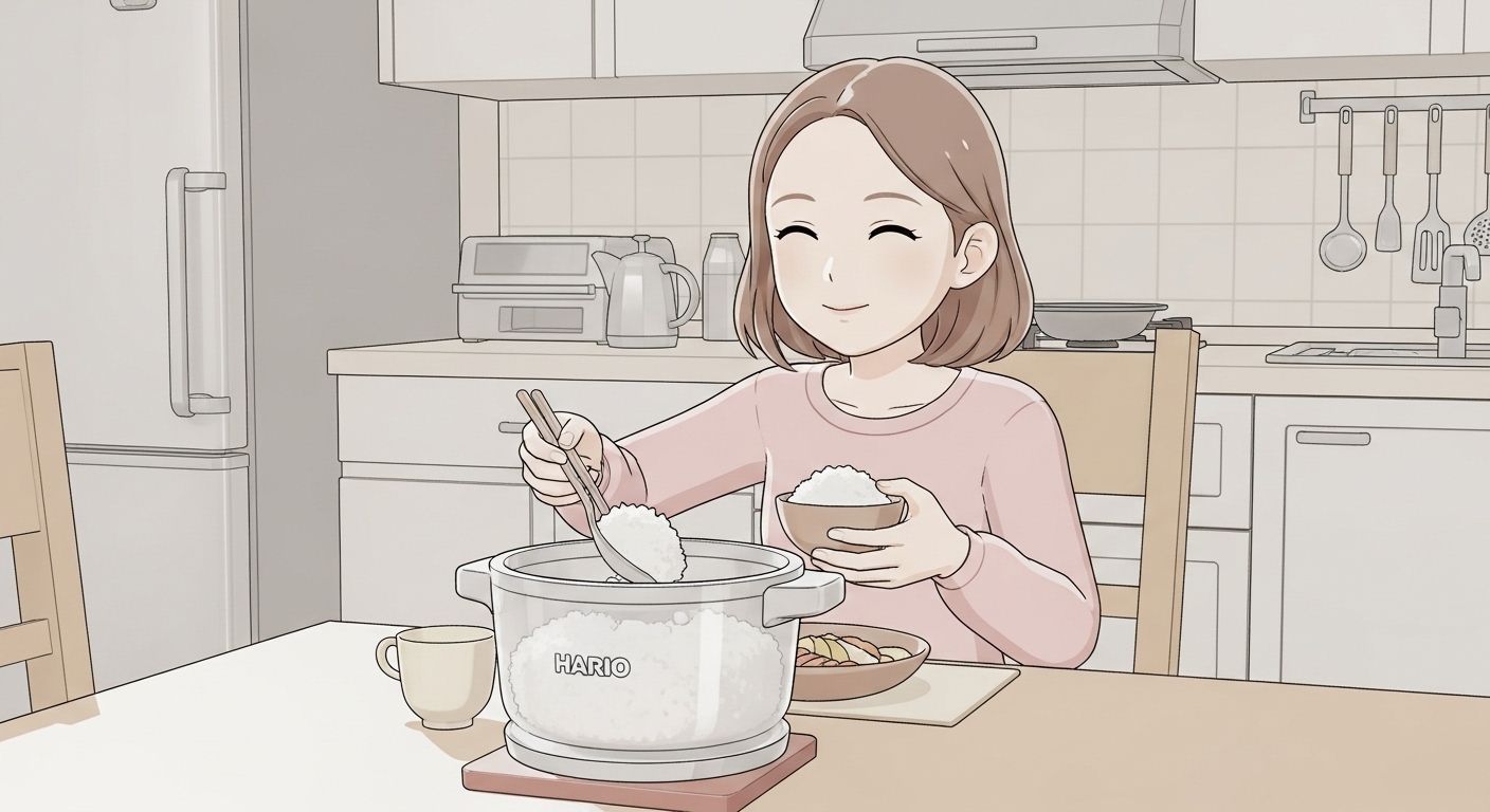キャラクターがゆびさきトングを使い、楽しそうに料理を盛り付けている様子