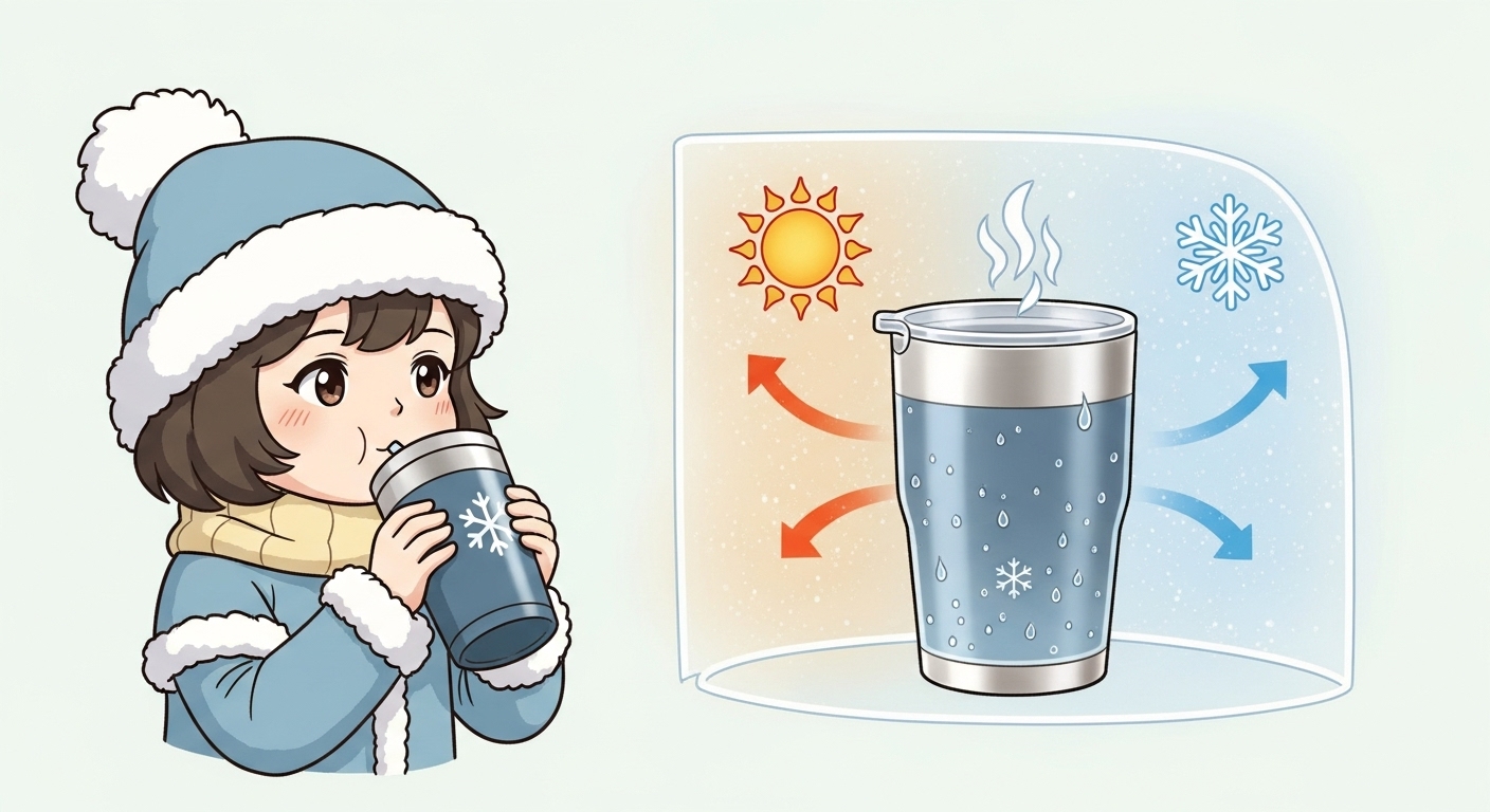 魔法のバリアで熱と冷気から守られているタンブラー