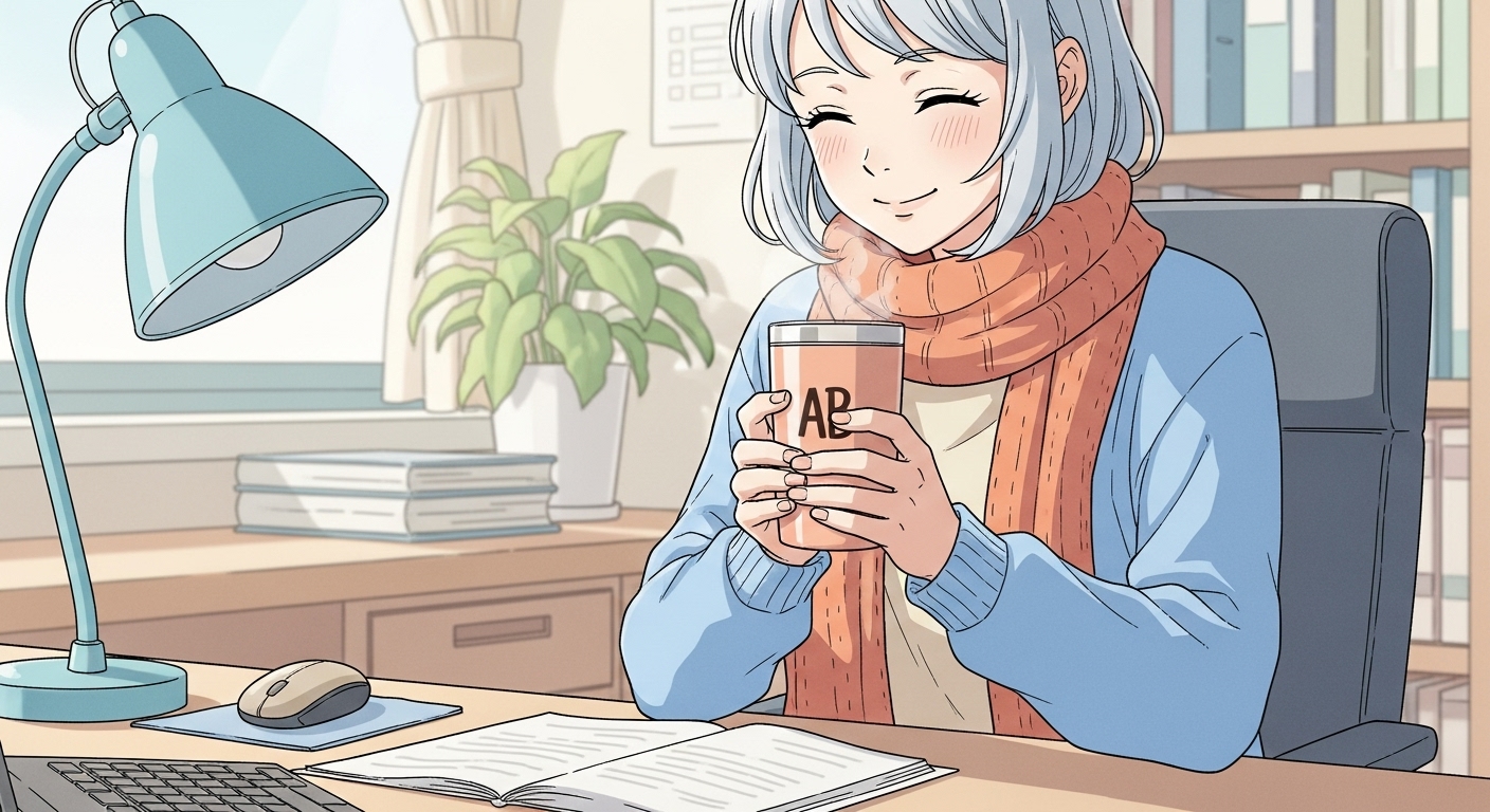 イニシャル入りタンブラーを使いながら幸せそうにくつろぐキャラクター